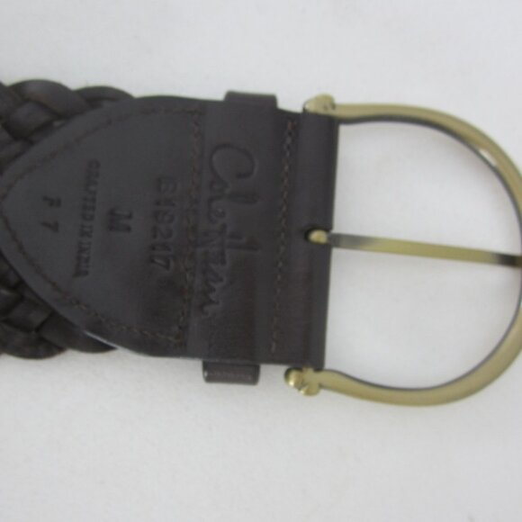 New Cole Haan Womens Medium Brown Leather Woven Belt Brass Buckle 34\